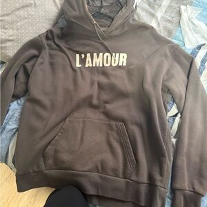 Primark Brown Hoodie with 'L'AMOUR' Print